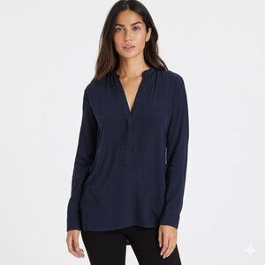 Equipment Femme 100% Silk Blouse S Navy Blue Adalyn Henley V-Neck Shirt Q23-E598